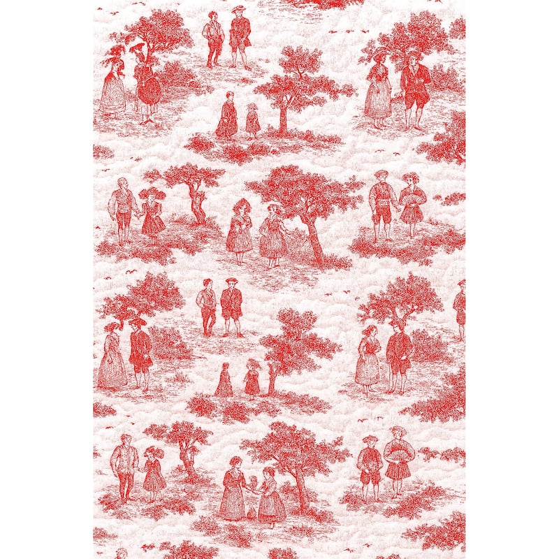 Toile Quilted Coverlet Full/Queen Red