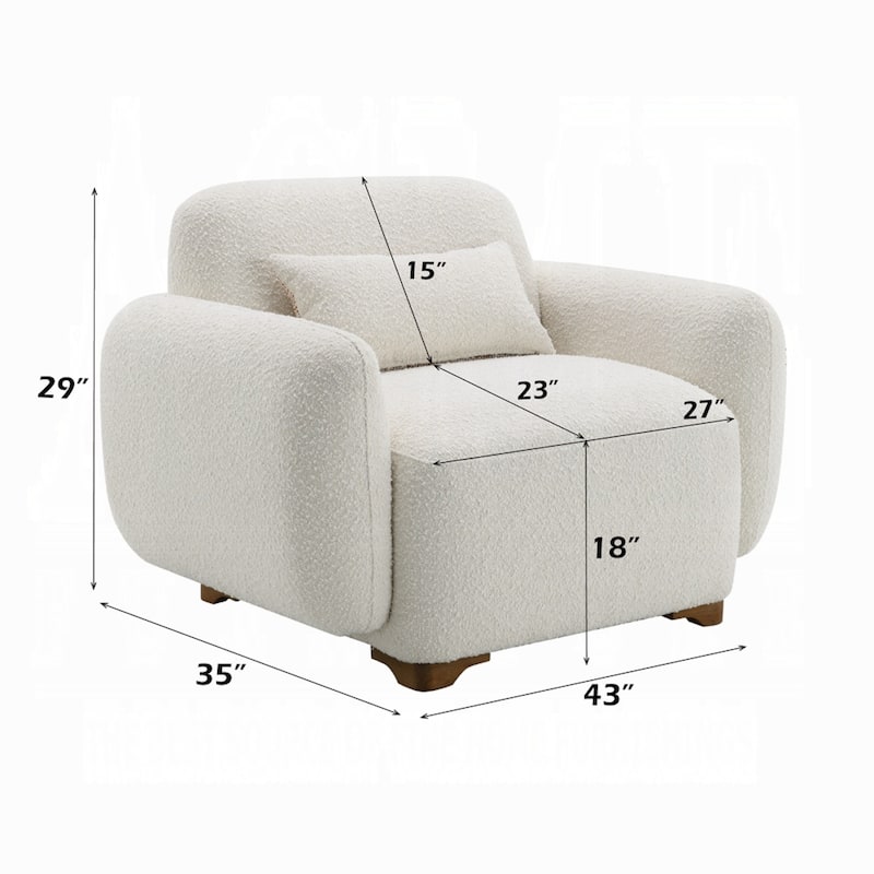 Loem Sofa Chair w Accent Pillow, Box Style Seat, Beige Boucle Fabric