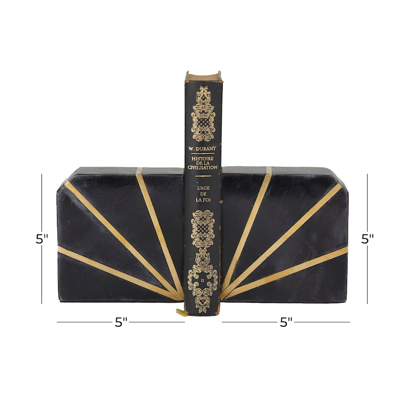 CosmoLiving by Cosmopolitan White Marble 8 lbs Geometric Decorative Bookends with Gold Inlay (Set of 2)
