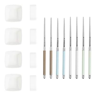 French Home Mother of Pearl Colored Chopsticks, Ceramic Rests and Sauce Bowls, Set of 4 Pairs