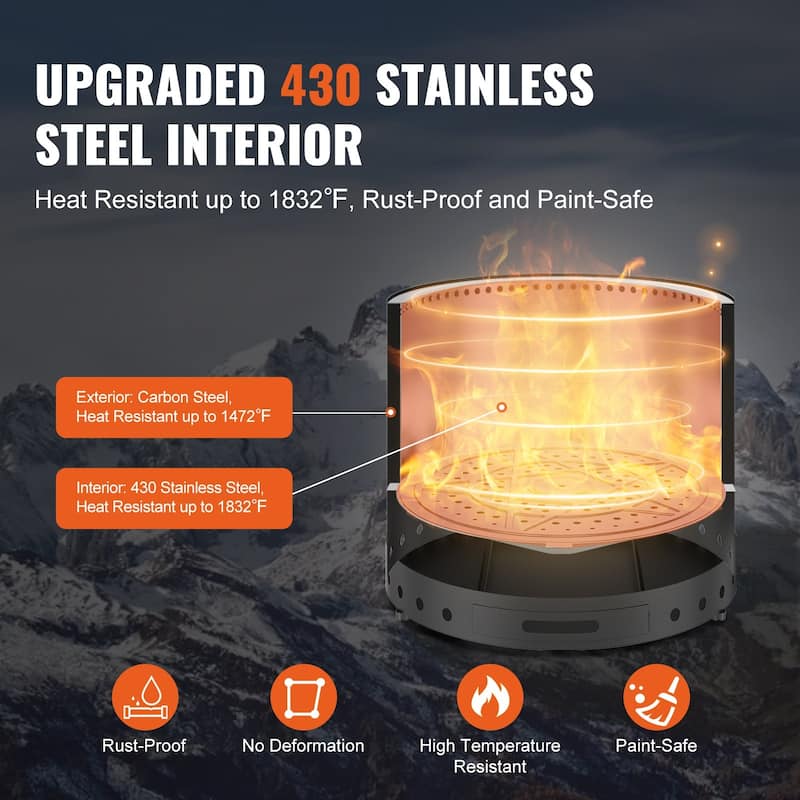 Stainless Steel Smokeless Fire Pit for Patio, Wood Stove