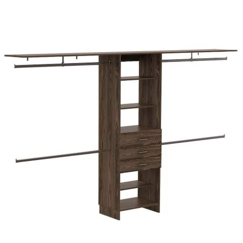 69"W-118"W Drawers Closet System 5 Shelves 4 Hanging Rods 3 Drawers - 118.1"wide