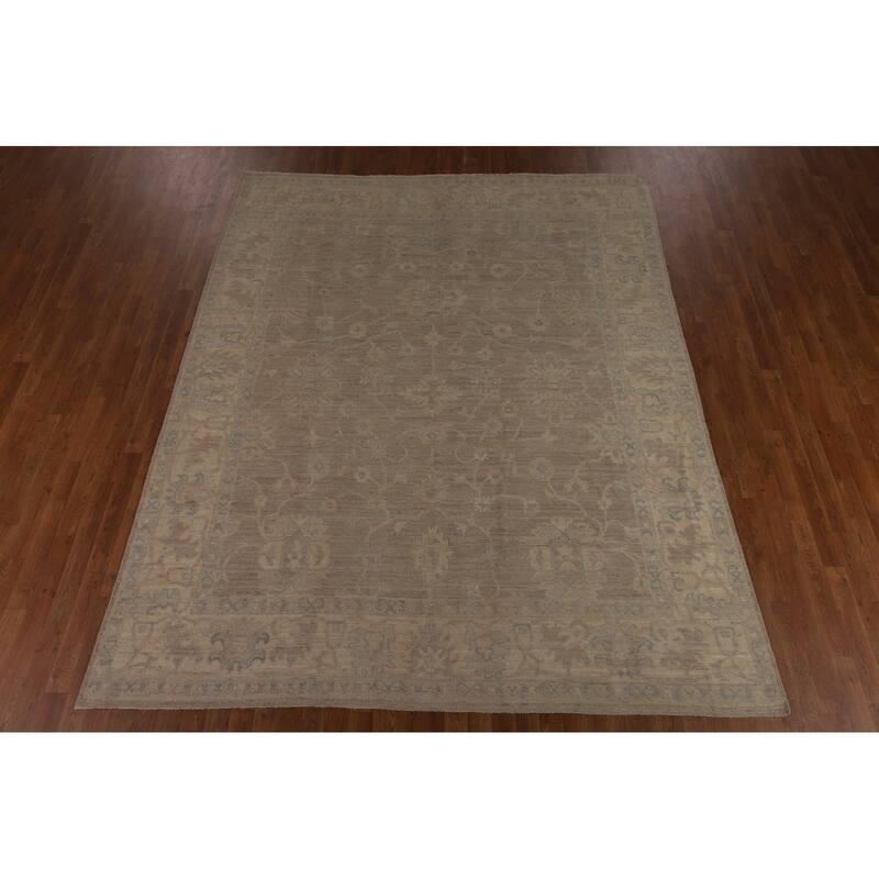 Vegetable Dye Oushak Turkish Rug Handmade Beige Wool Carpet - 8'0"x 9'11"