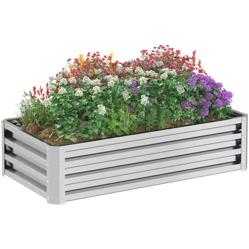 Outsunny Galvanized Raised Garden Bed, 4' x 2' x 1' Metal Planter Box, for Growing Vegetables, Flowers, Silver