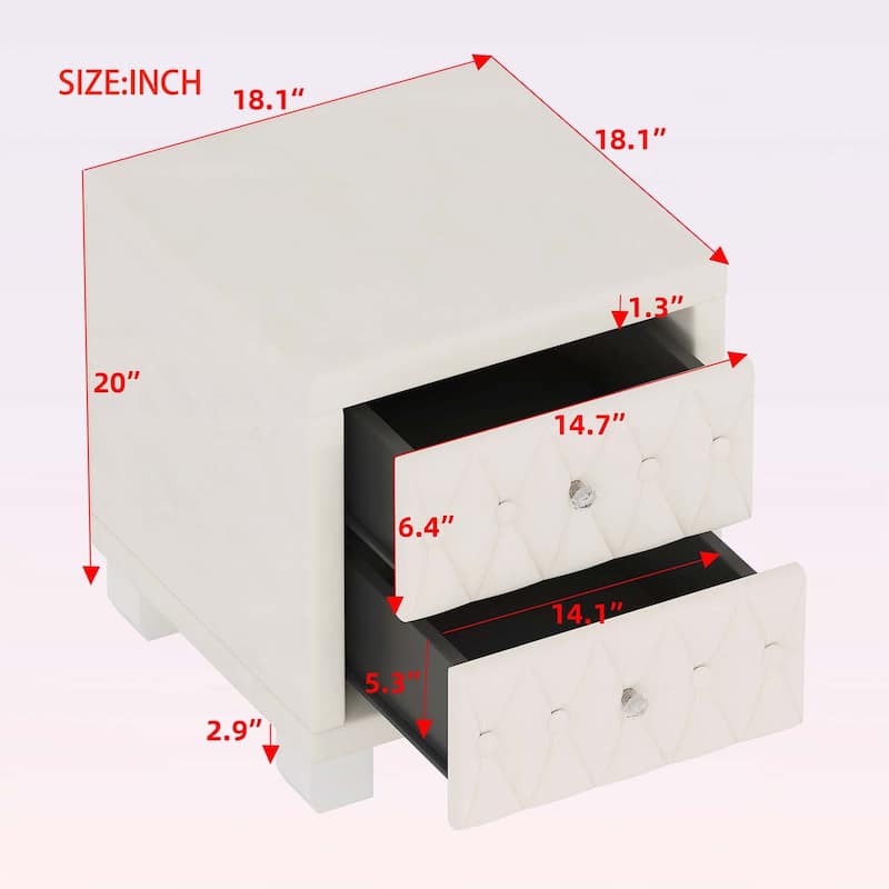 Nightstand with 2 Drawers,Crystal Handles,and Button-Tufted Design,for Bedroom Decor