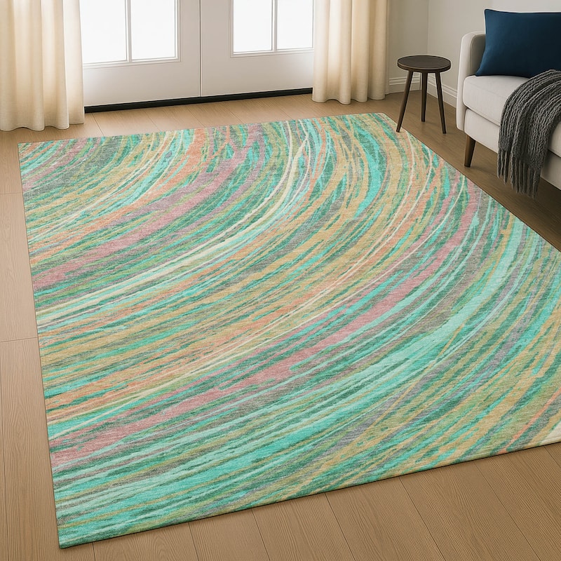 Premium Washable Super Soft Contemporary Horizon Mayfield Rug - Teal - 5' x 7'6"