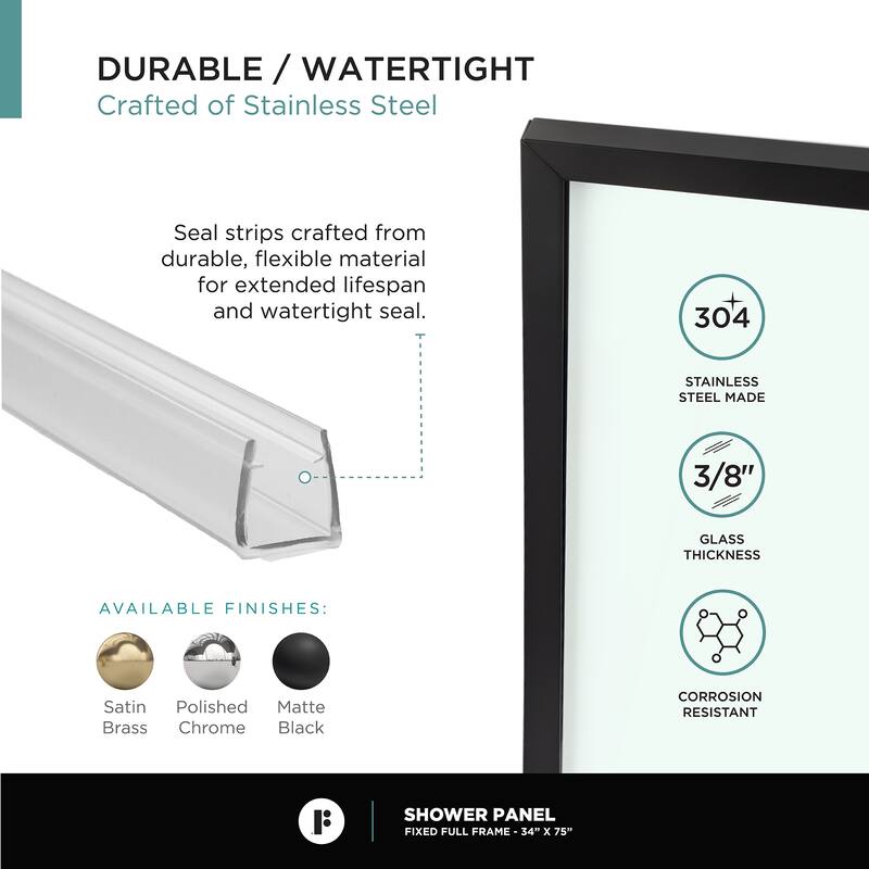 Fine Fixtures Single Fixed Clear Tempered Glass Shower Panel