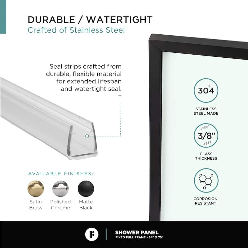 Fine Fixtures Single Fixed Clear Tempered Glass Shower Panel