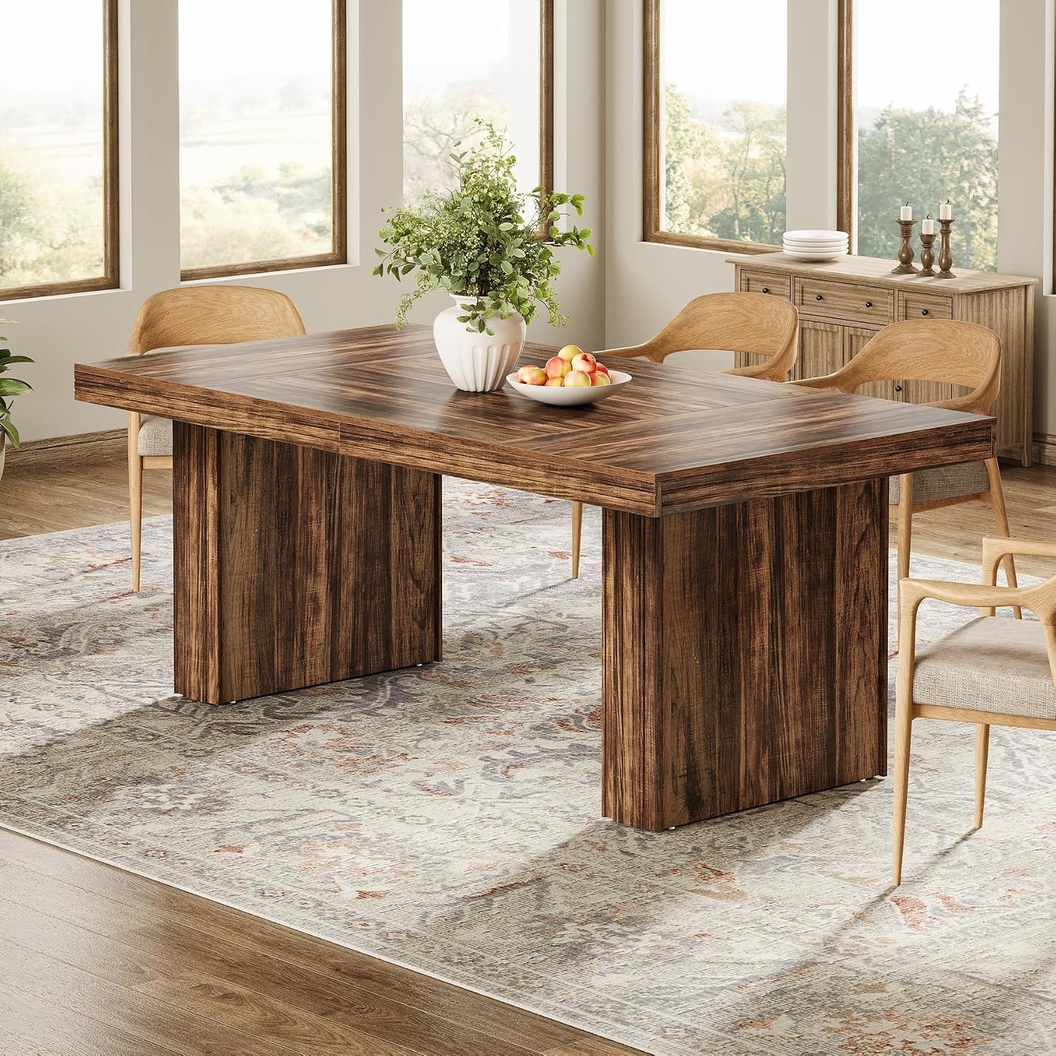 Modern Kitchen Table with Fluted Line for Dining Room, Living Room
