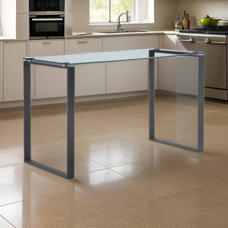 Elen 47 Inch Desk, Rectangular Tempered Glass, Black Powder Coated Metal