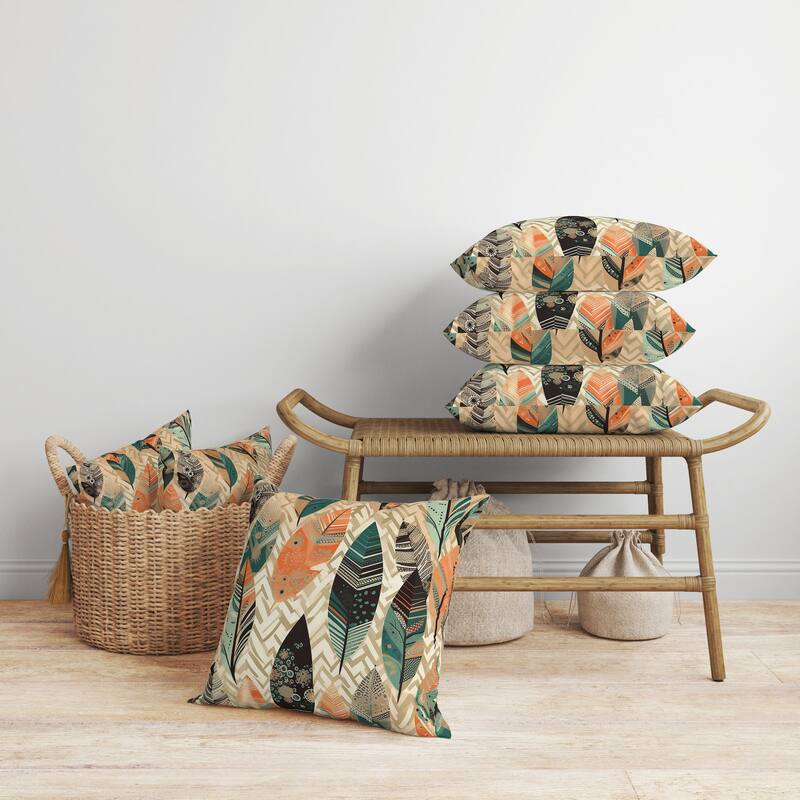 Orange And Green Leafy Mirage Faux Suede Throw Pillow Zipper