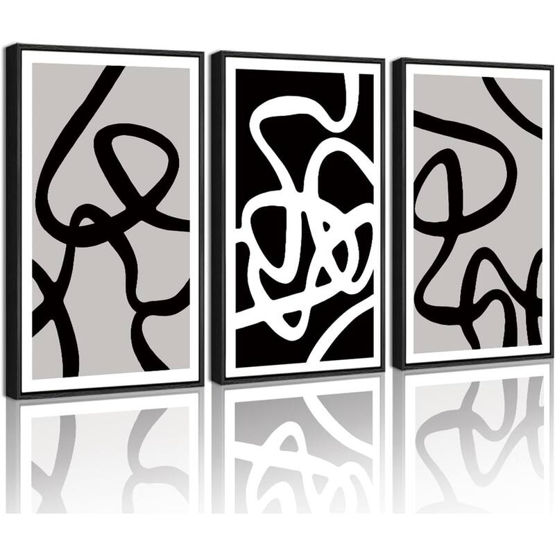 Black and White Lines Abstract Wall Art Ink Wash Minimalist - 11 x 14