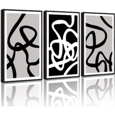 Black and White Lines Abstract Wall Art Ink Wash Minimalist
