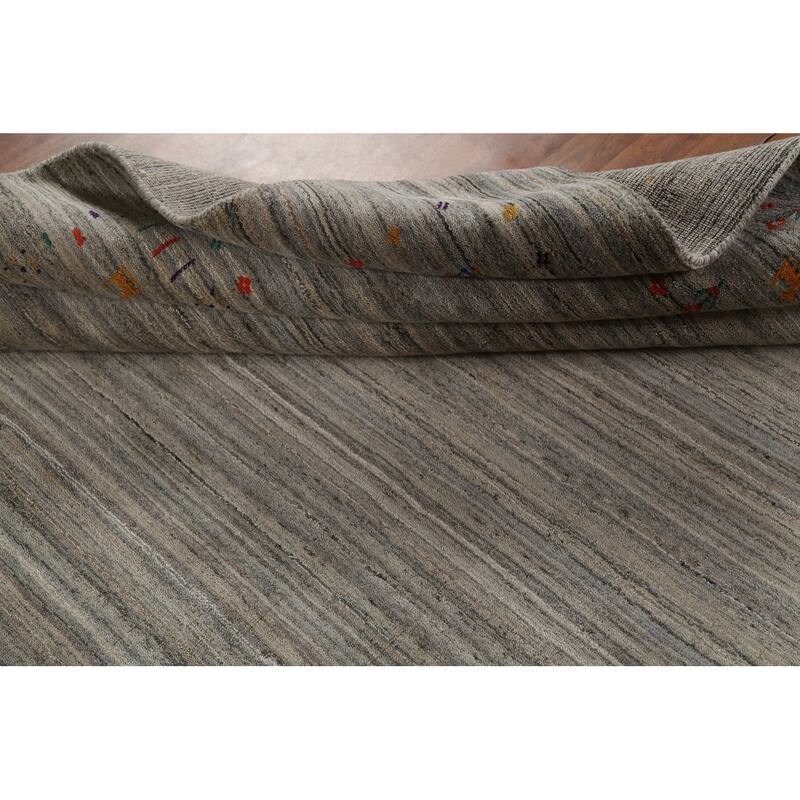 All-Over Striped Gabbeh Indian Square Rug Hand-Knotted Wool Carpet - 7'10"x 7'11"