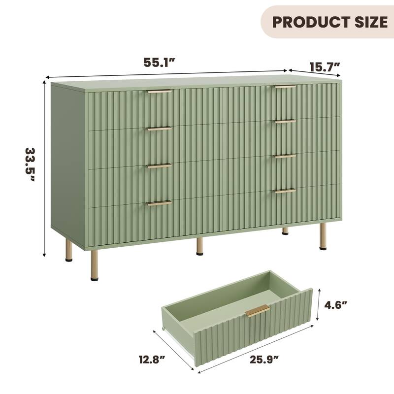 8 Drawer Fluted Dresser for Bedroom, Wide Modern Chest of Drawers, Long Double Dresser