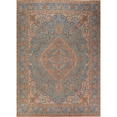 Blue Tabriz Persian Vintage Area Rug Hand-Knotted Wool Carpet - 9'6" x 12'10"