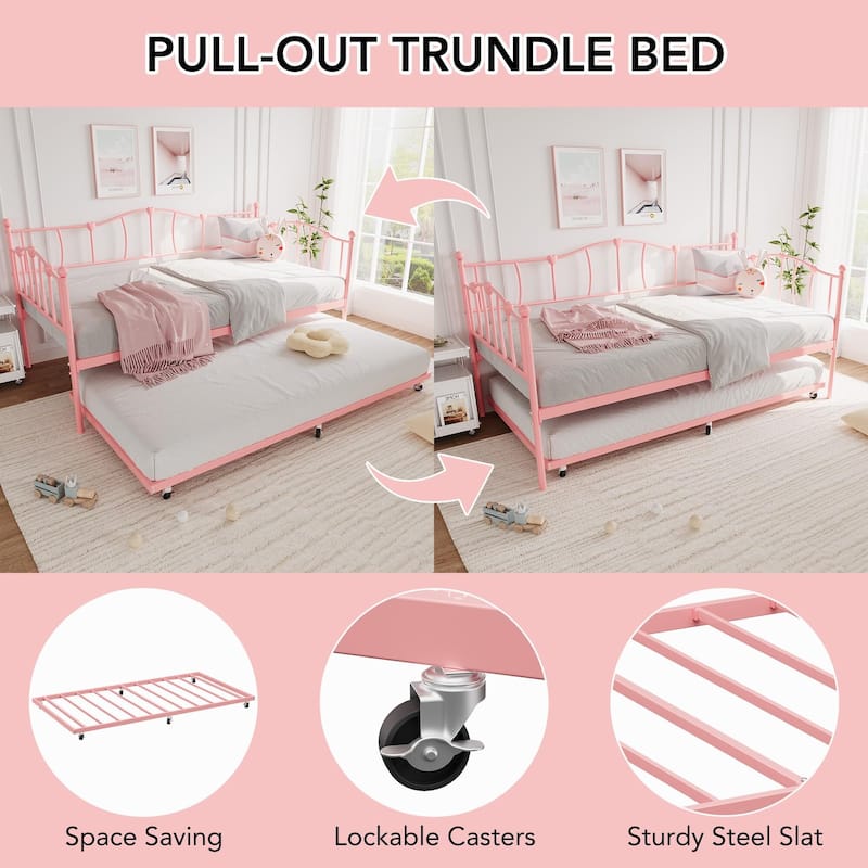 Daybed with Trundle Bed, Love-Heart Headboard