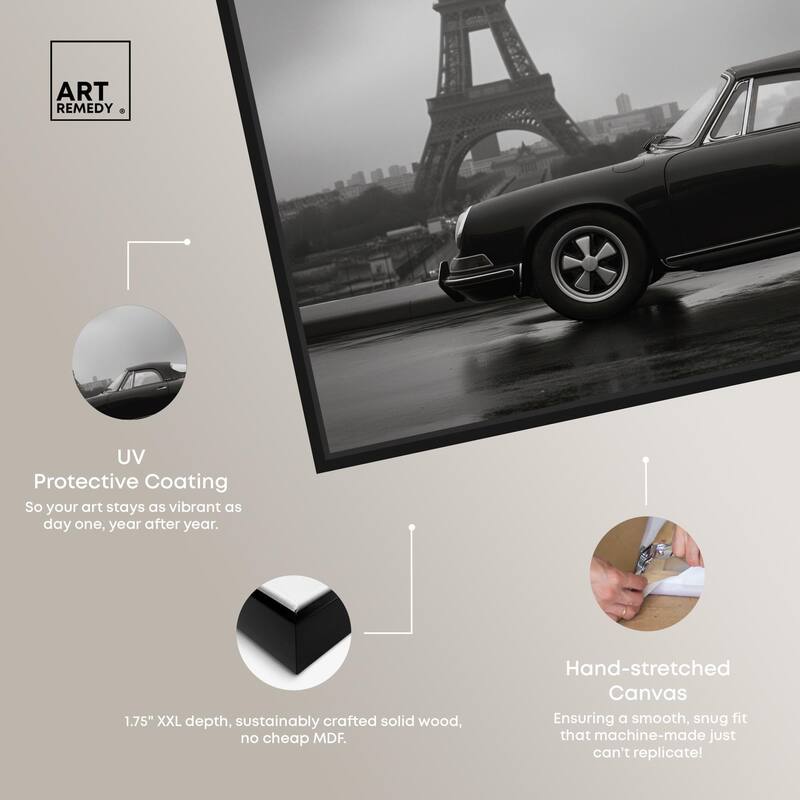 Classic Car and Eiffel Noir Canvas by Art Remedy