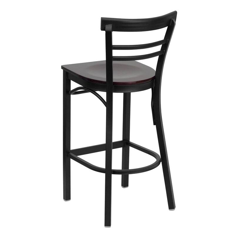 Two-Slat Ladder Back Metal Restaurant Barstool - 17"W x 19"D x 41.75"H - 17"W x 19"D x 41.75"H