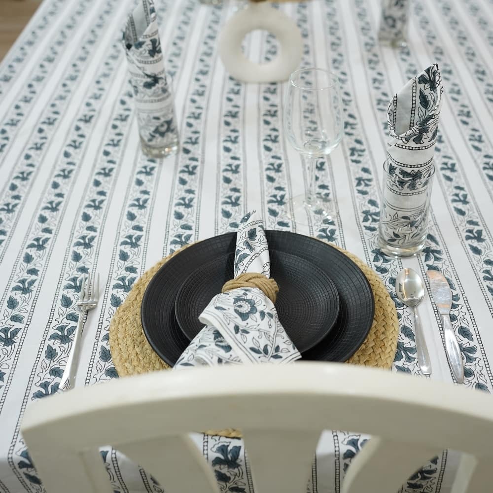Fabdivine Handmade Block Print Cotton Table Cover Farmhouse Dining Kitchen Decor Gift