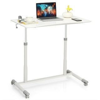 Overstock Costway Height Adjustable Computer Desk Sit to Stand Rolling Notebook (White)