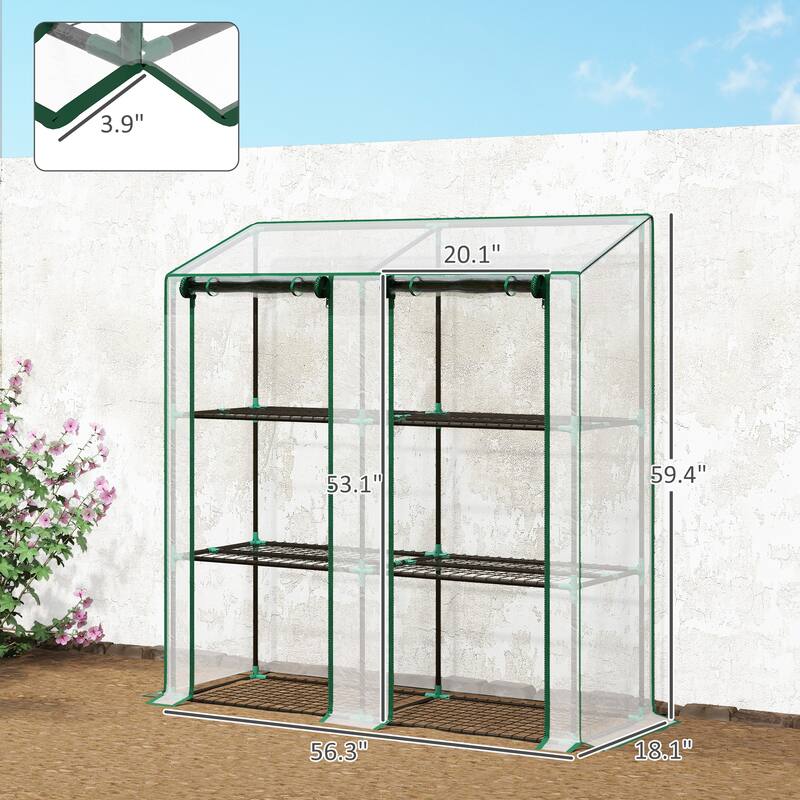 Outsunny 3 Tier Lean-to Greenhouse with 2 Roll-Up Zippered Doors,Portable Small Greenhouse, Clear