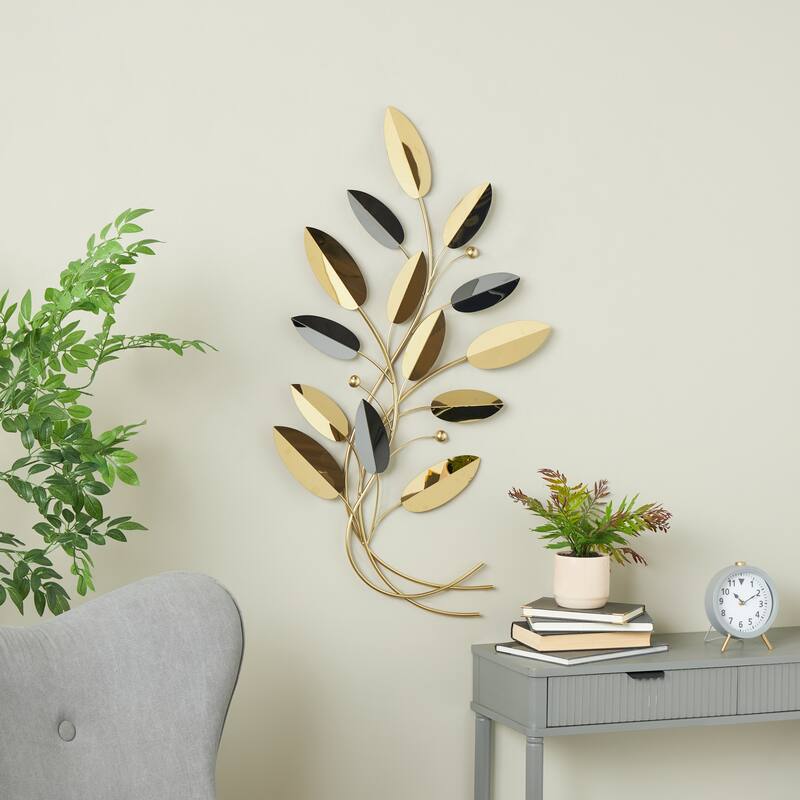 Stainless Steel Metal Leaf Layered Home Wall Decor with Black Accents - Gold - Roche River Decor