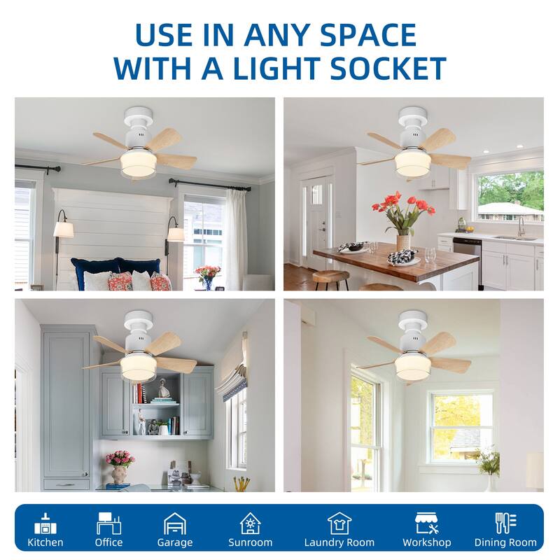 17.7 in. Indoor Socket Ceiling Fan Light with Remote, LED Light, 4 Fan Speeds, Dimmable, 3 Color Temperatures