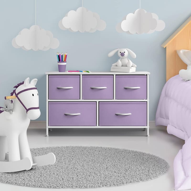 Dresser w/ 5 Drawers Furniture Storage Chest for Home, Bedroom