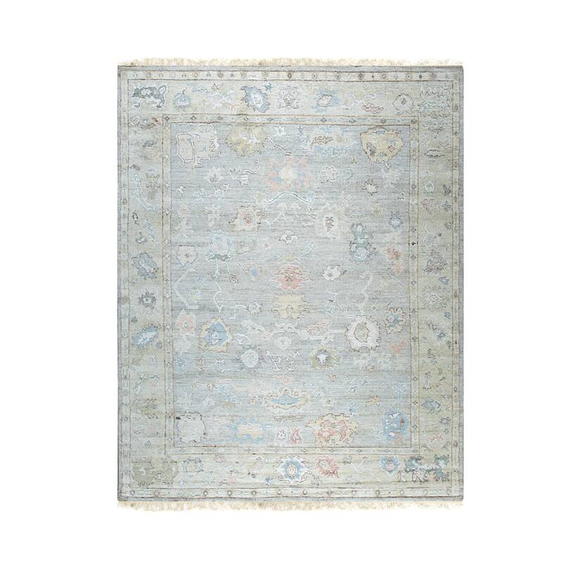 Hand-Knotted Natural Silk Oushak Rug, 10' x 14', Fawn/Light Beige Area Rug, Elegant Soft Texture for Living Spaces - L