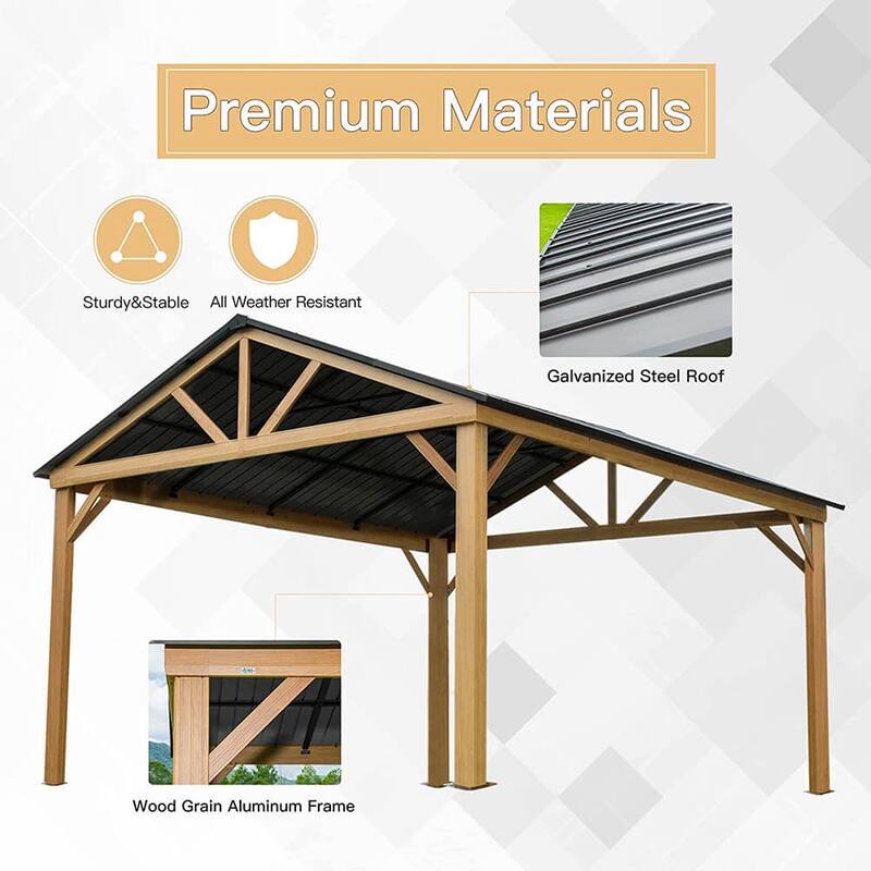 14 Ft. W x 12 Ft. D Wooden-coated Aluminum Patio Gazebo
