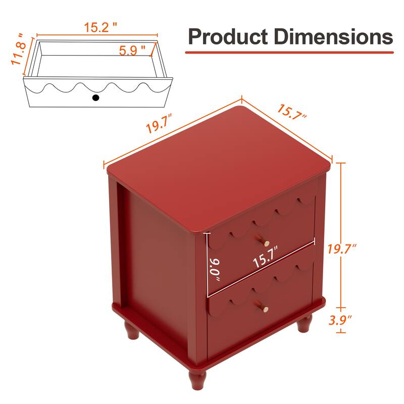 2 Drawers Nightstand Curved Design Cloud Bedside Table