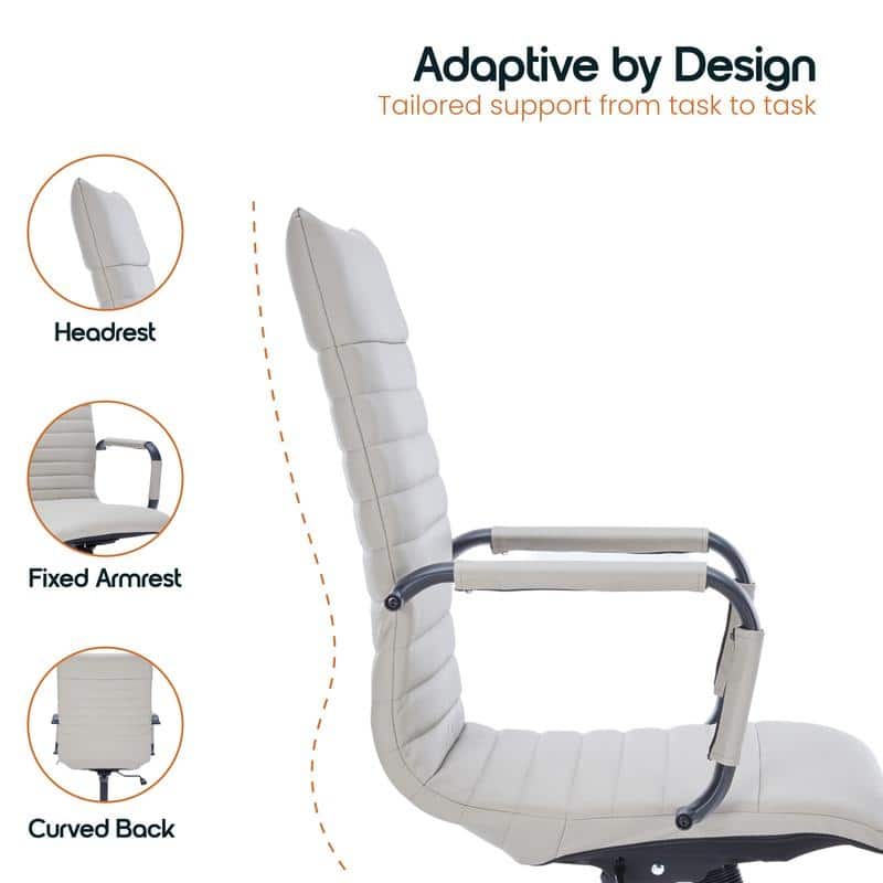 Harris Ribbed Leather Adjustable High-Back Desk Computer Swivel Office Chair in Black Metal Frame for Home Conference