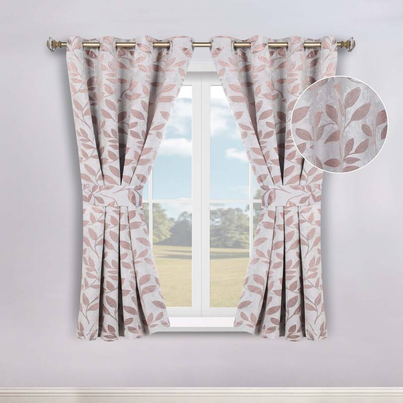 Superior Leaves Machine Washable Room Darkening Grommet With Ties Blackout Curtains, Set of 2