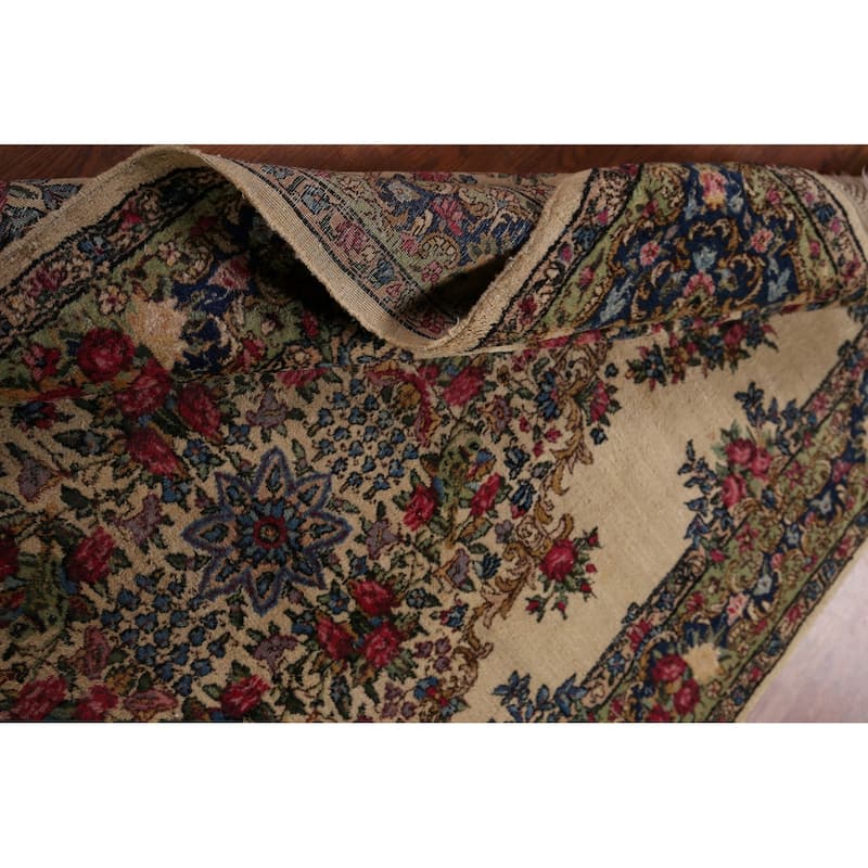Vegetable Dye Kerman Vintage Persian Area Rug Hand-Knotted Wool Carpet - 4'0" x 7'1"