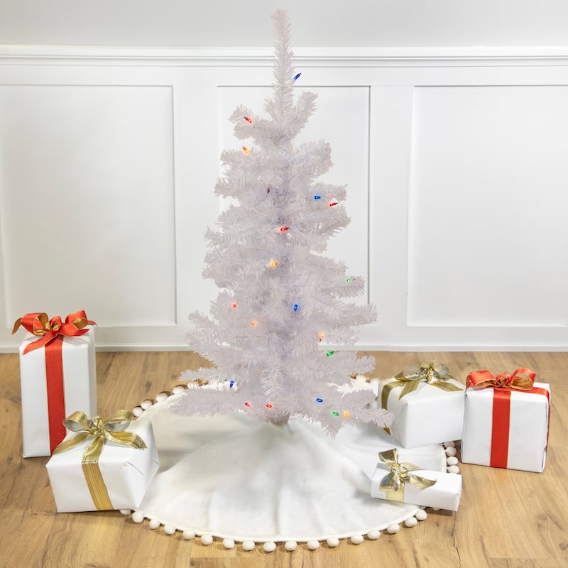 3' Woodbury White Pine Slim Artificial Christmas Tree, Multi Lights - 3 Foot