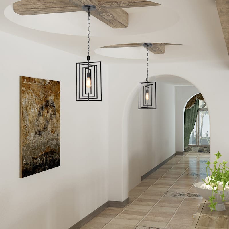 Modern Farmhouse Metal Kitchen Island Pendant 12-inch Gold Black Adjustable Lantern Light