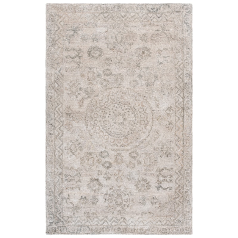 SAFAVIEH Handmade Anatolia Ramzia Traditional Rug - 6' Square - Light Grey/Sage