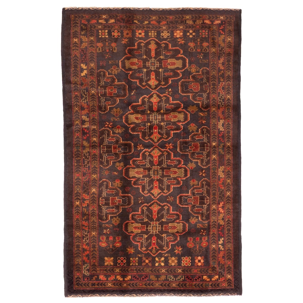 ECARPETGALLERY Hand-knotted Teimani Dark Navy Wool Rug - 4'1 x 6'9