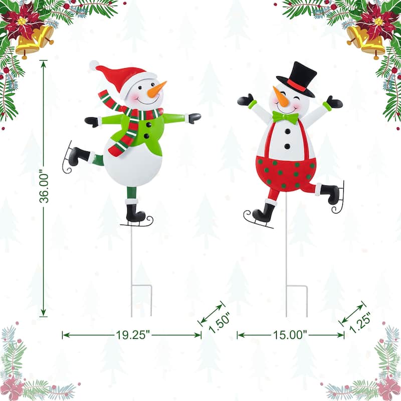 Glitzhome Metal Christmas Snowman Family Nutcracker JOY Yard Stakes Wall Decor