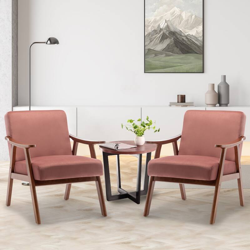 Mid-Century Modern Wingback Chair, Living Room Chair with Solid Wood Frame, Accent Chair Extra-Thick Backrest