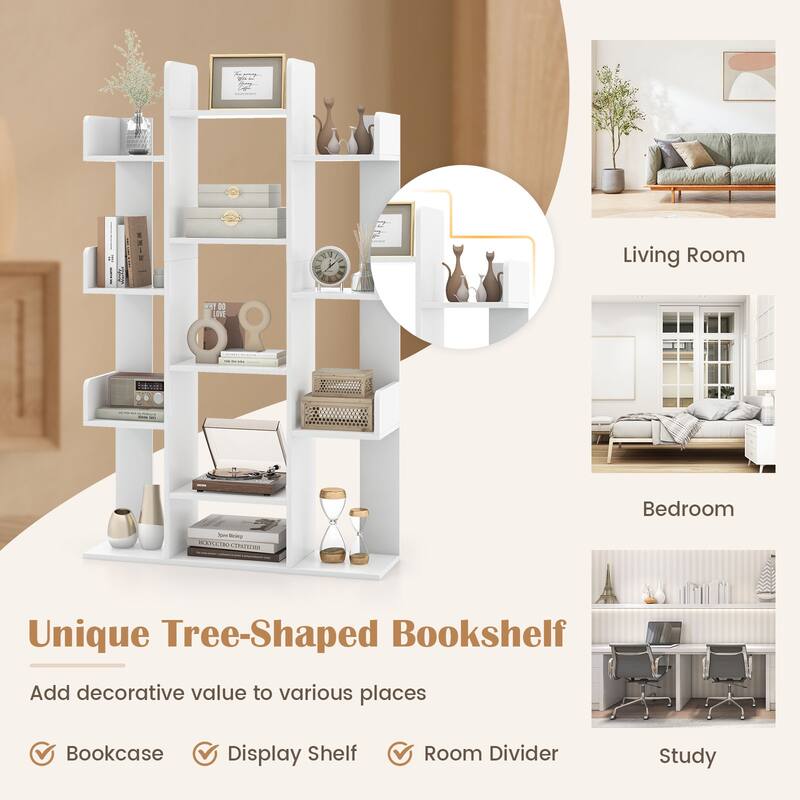 Costway 1/2 PCS Bookshelf Tree-Shaped Bookcase with 13 Storage Shelf