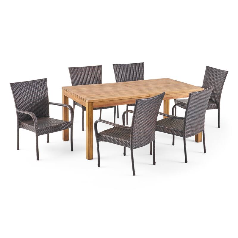 Christopher Knight Home Lambert Outdoor Wicker and Wood Expandable Rectangular Dining Set