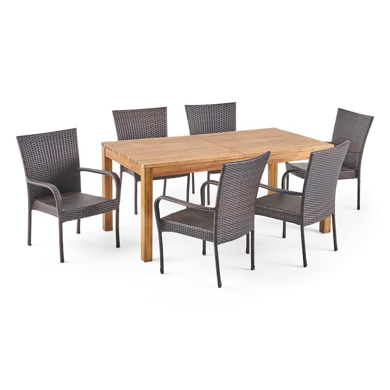 Christopher Knight Home Lambert Outdoor Wicker and Wood Expandable Rectangular Dining Set