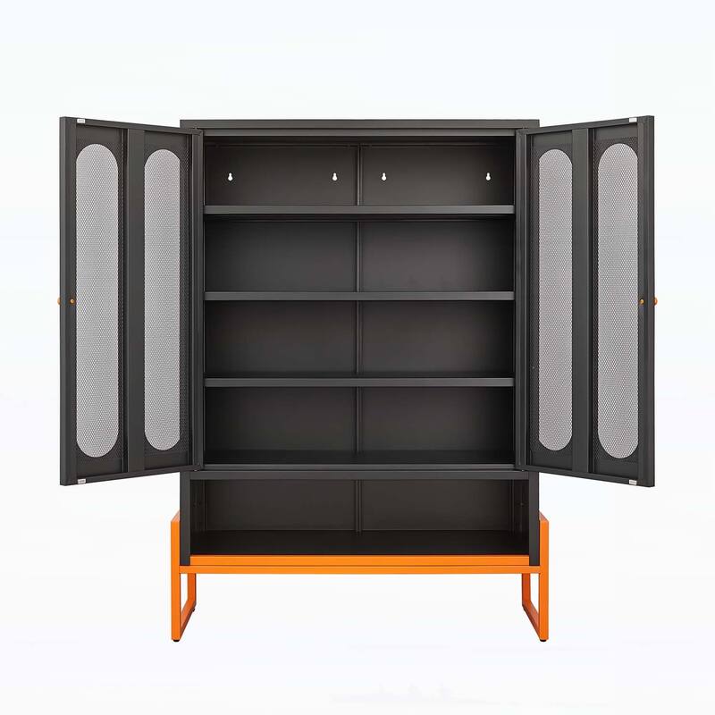 Minimalist Shoe Cabinet with Adjustable Mesh Doors