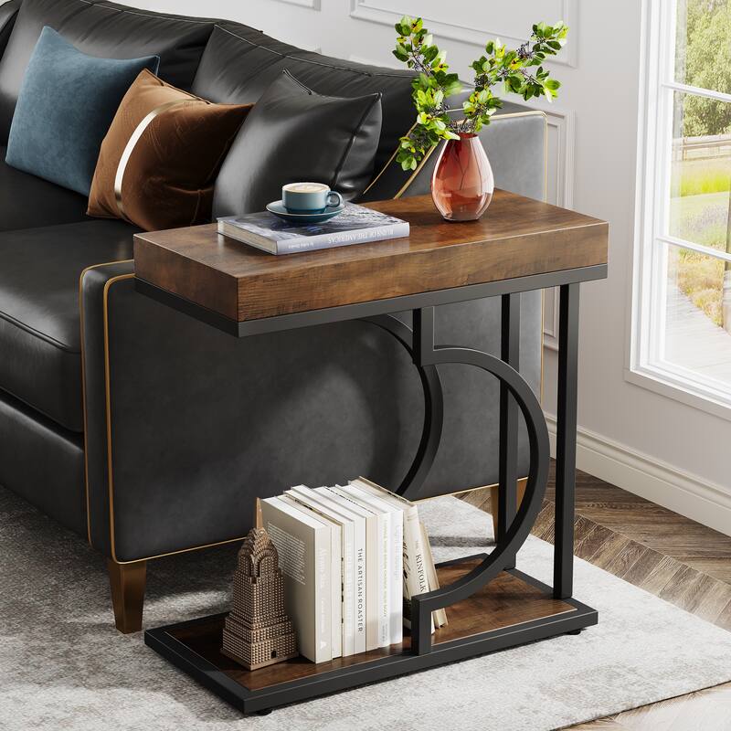 Modern Side Table, C Shaped End Table, Chairside Sofa Bedside Table for Living Room
