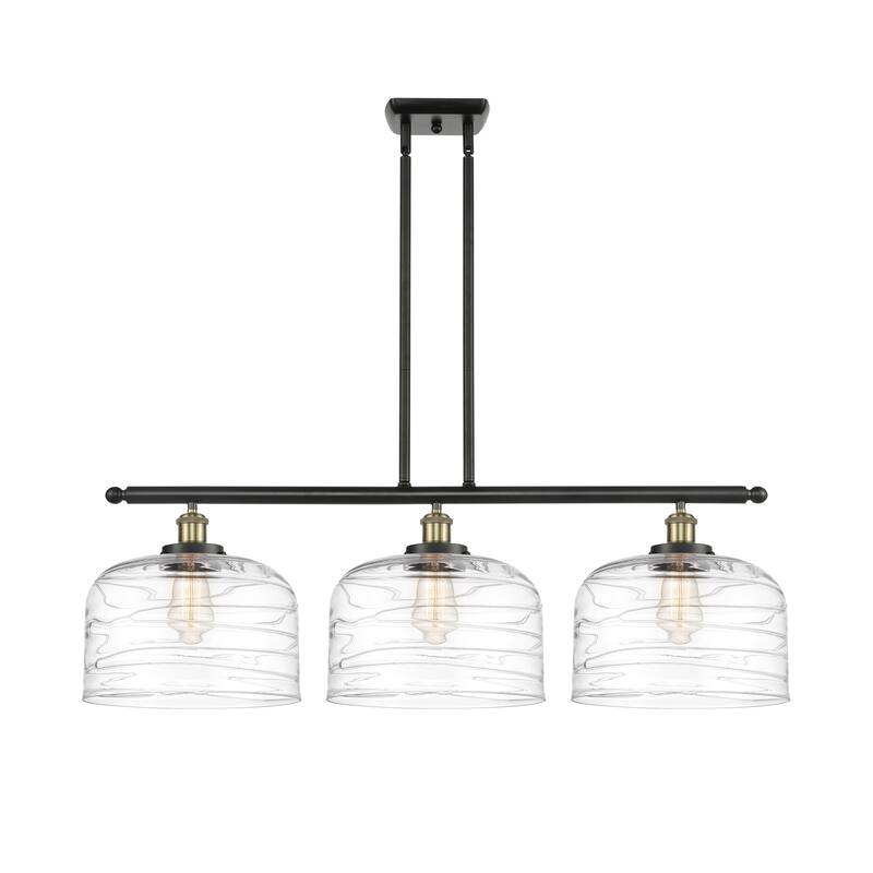 Innovations Lighting Bell - 3 Light 36" Island Light - 12" Shade - Black Antique Brass/Clear Deco Swirl