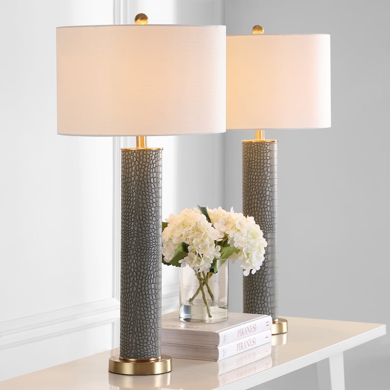 SAFAVIEH Lighting Tomika 32-inch Faux Alligator Grey Table Lamp (Set of 2) - 15"x15"x31.5" - 15Wx15Dx32H