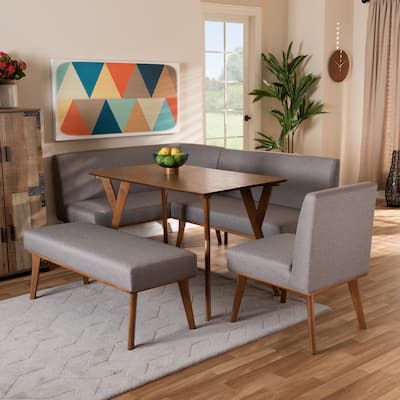 Odessa Grey Fabric and Walnut Finished Wood 5-PC Dining Nook Set