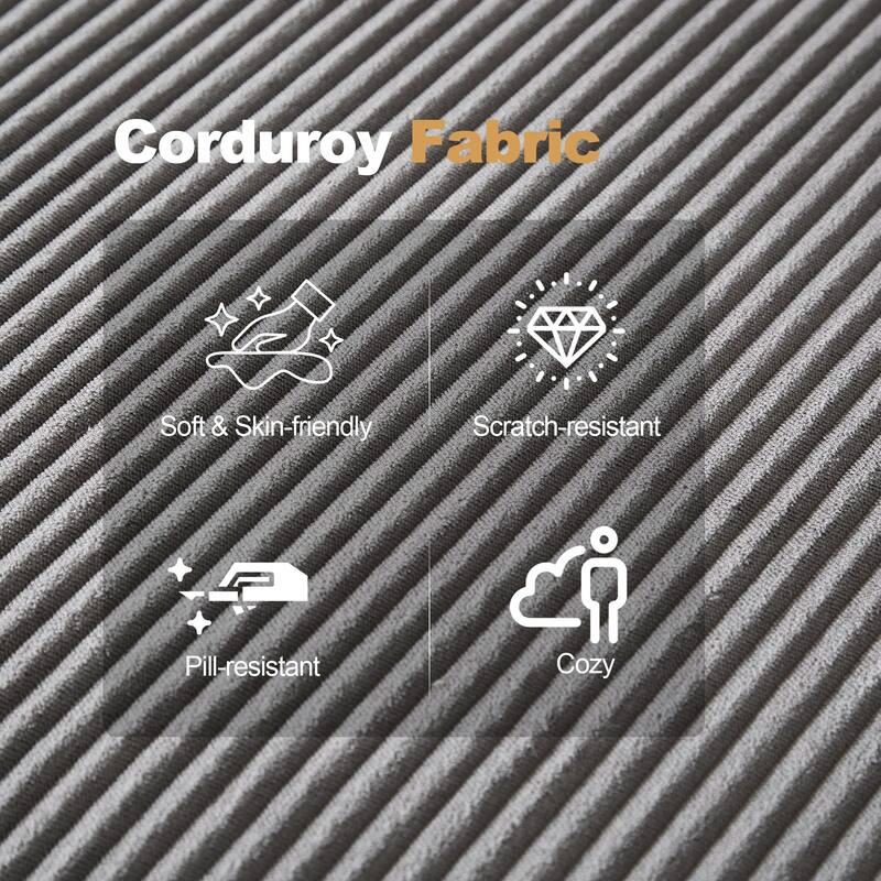 Modular Sectional Sofa with L Shape Chaise Lounge, Corduroy Upholstered 3 Seater Sofa, Deep Seat Cloud Sofa with Pillows